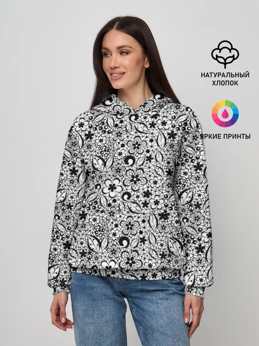 Черное кружево цветочное